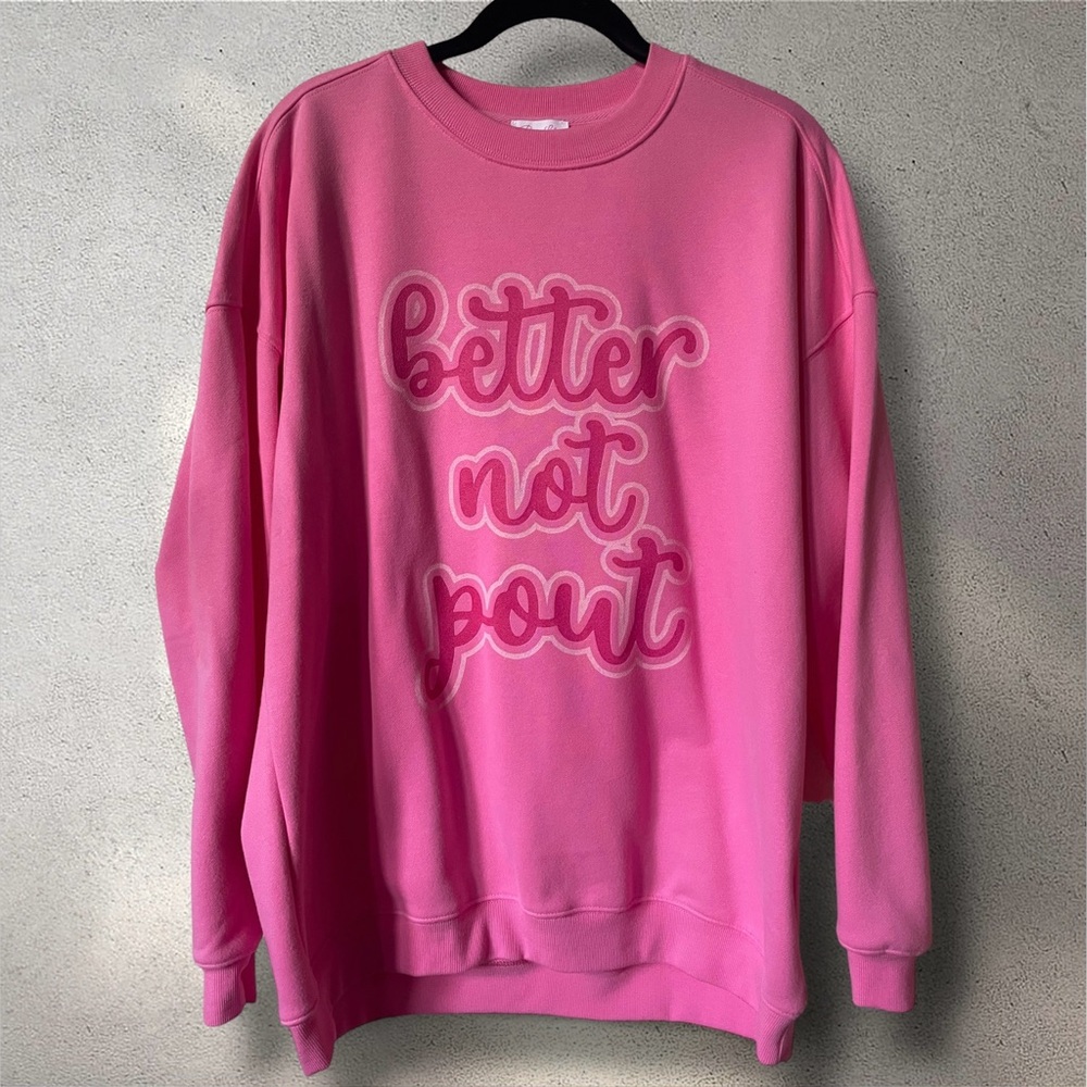 NWOT Pink Lily 'Better Not Pout' Oversized Graphic Sweatshirt | Size Medium